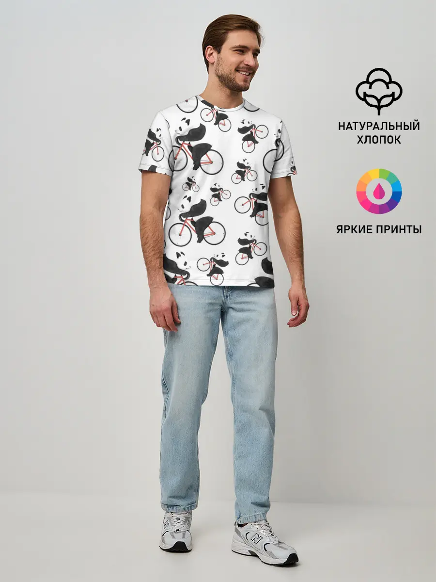 Мужская базовая футболка / Панды На Велосипеде