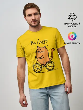 Мужская базовая футболка / Be Happy,cat