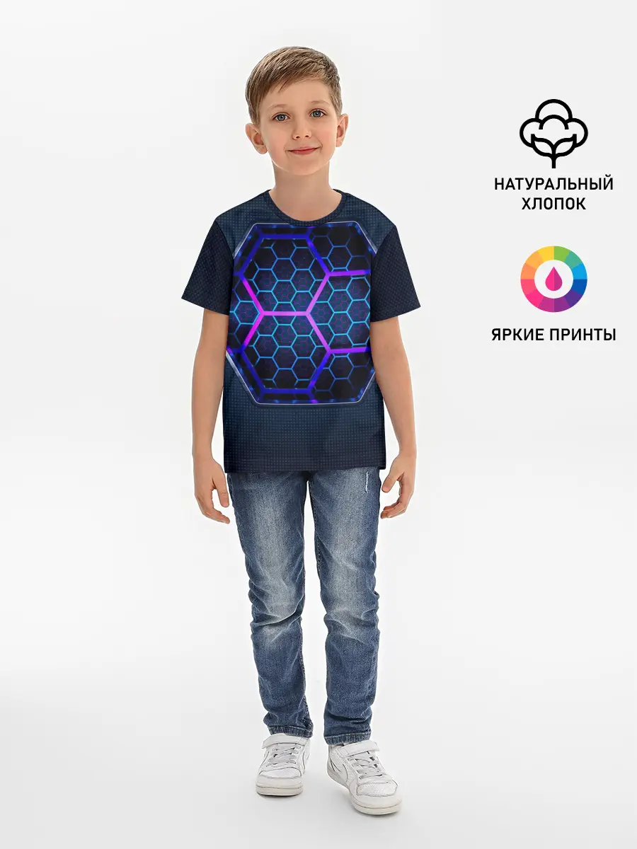 Детская базовая футболка / Цветные соты 3D