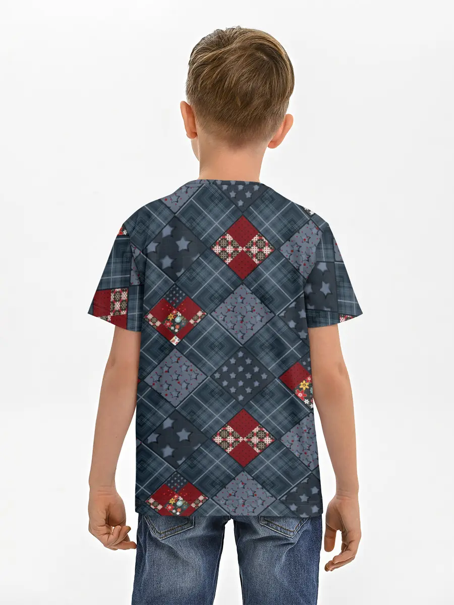 Детская базовая футболка / Синий джинсовый плед