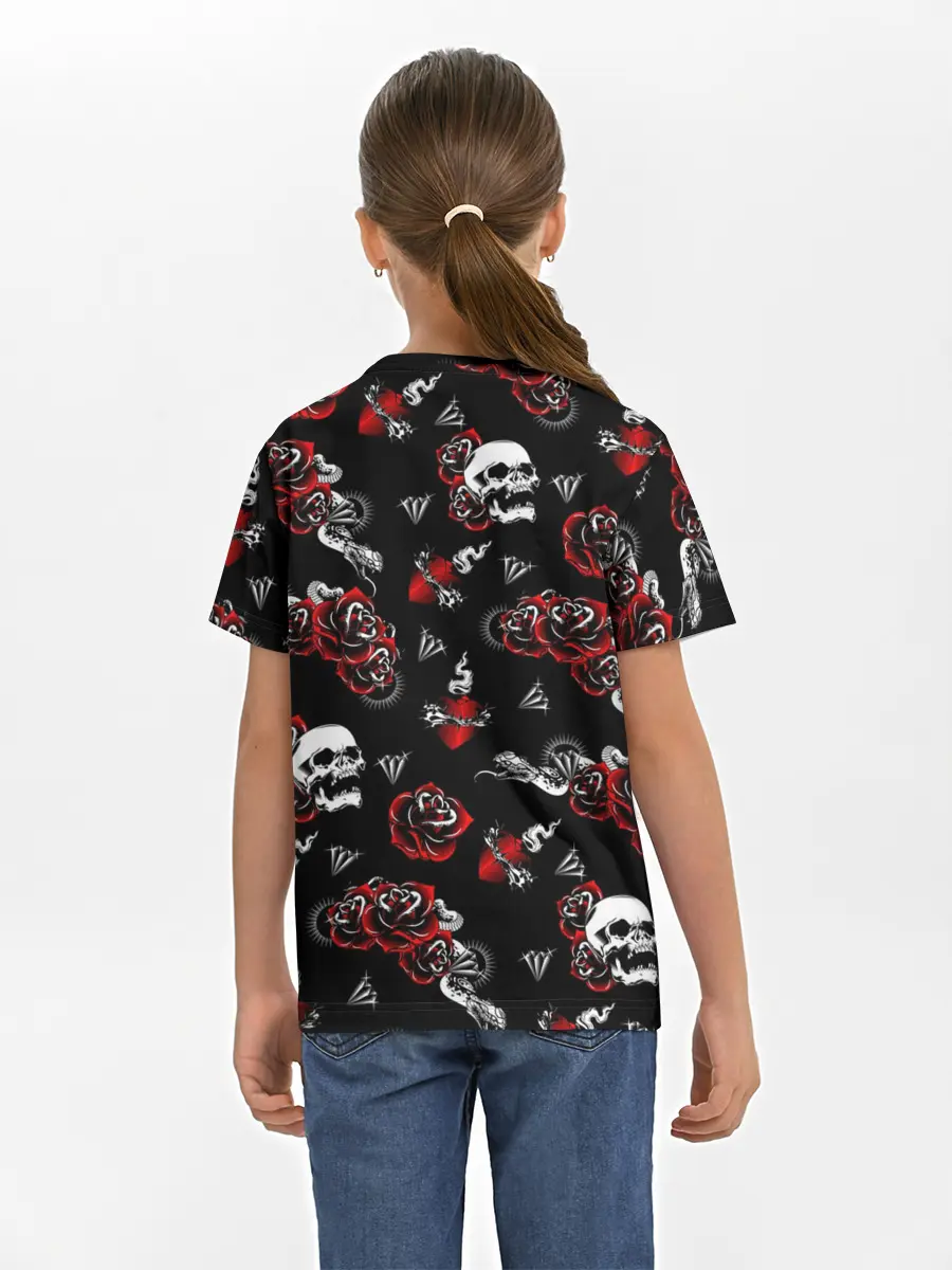 Детская базовая футболка / Черепа и розы