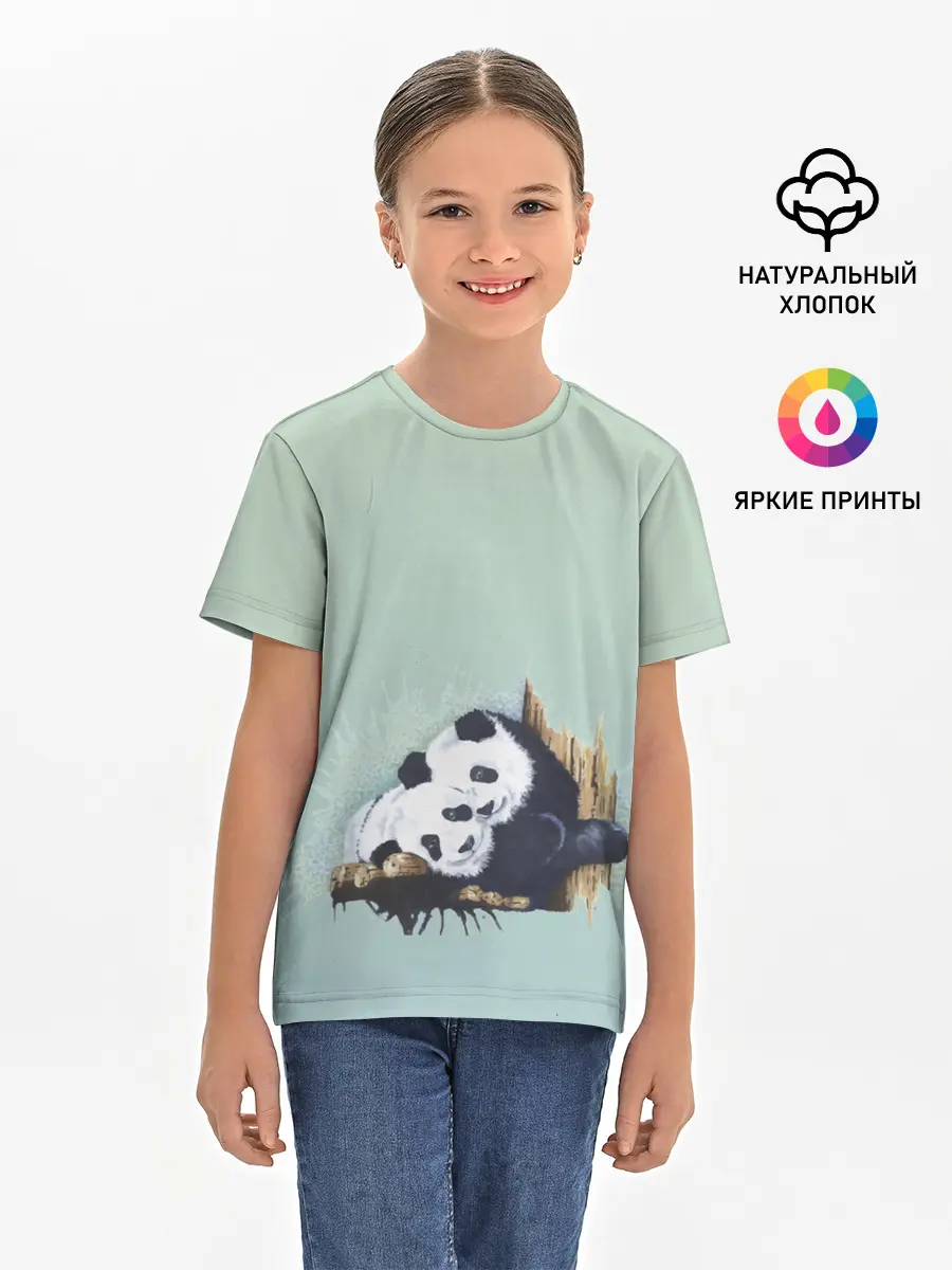 Детская базовая футболка / акварельные панды