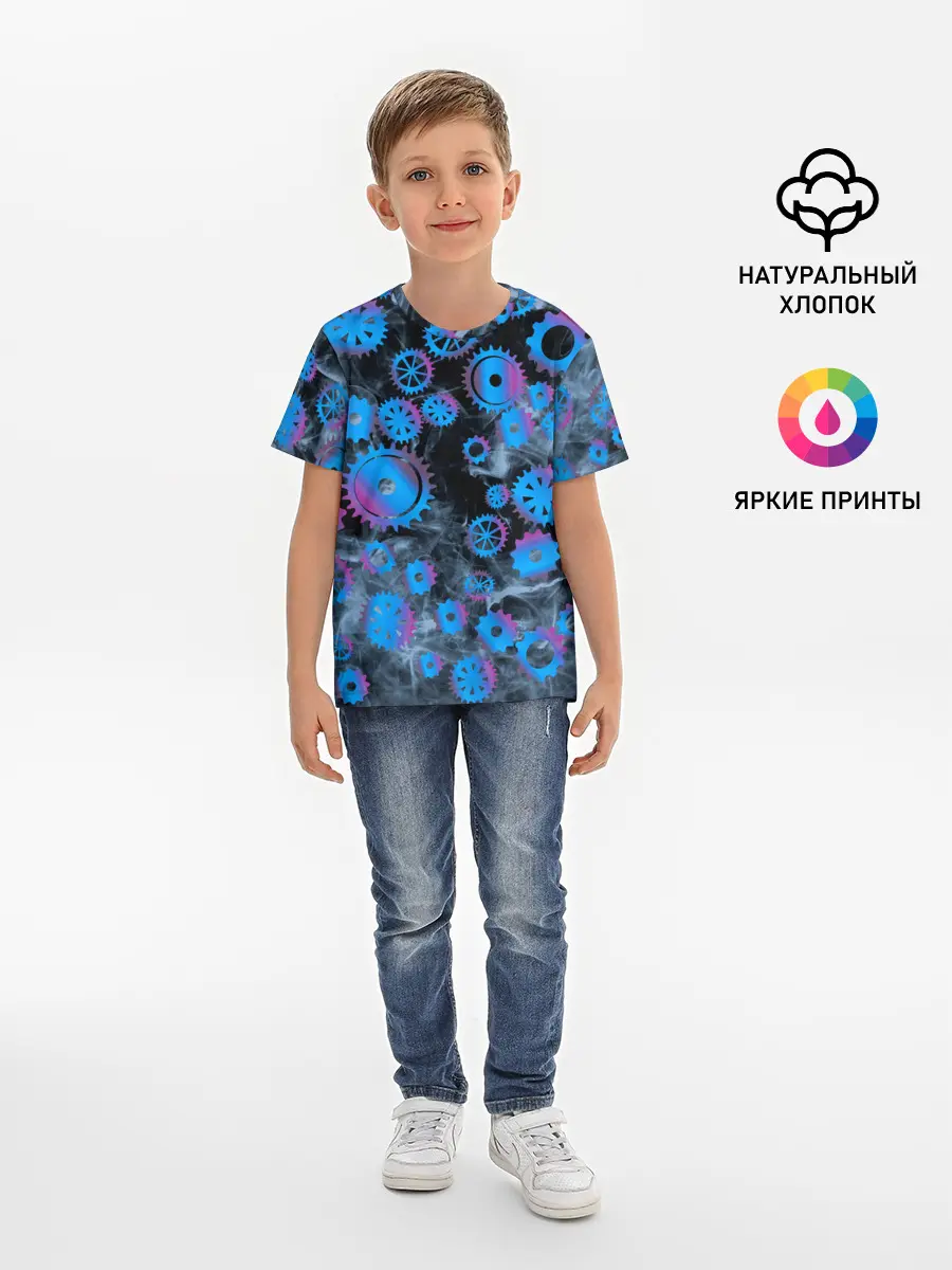 Детская базовая футболка / механизм и дым, стимпанк