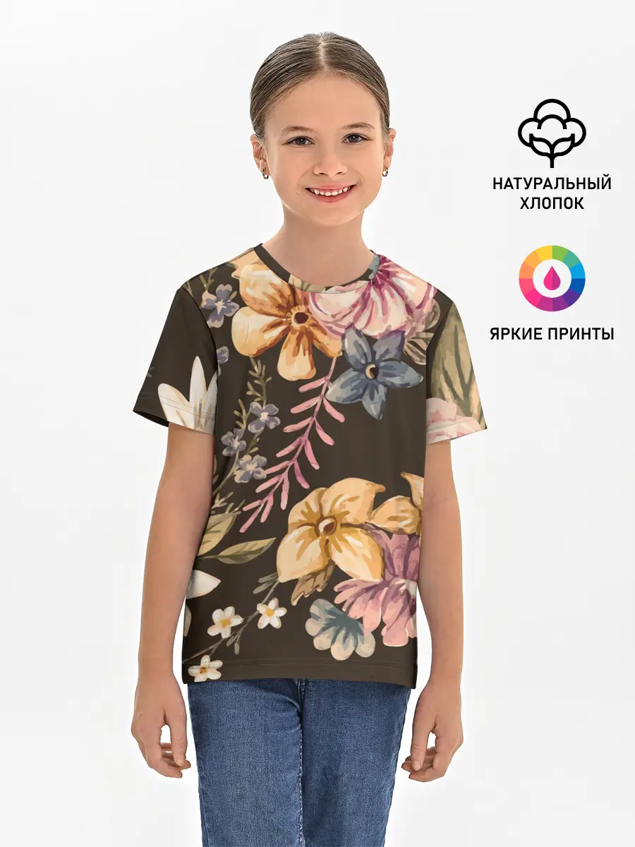 Детская базовая футболка / цветы