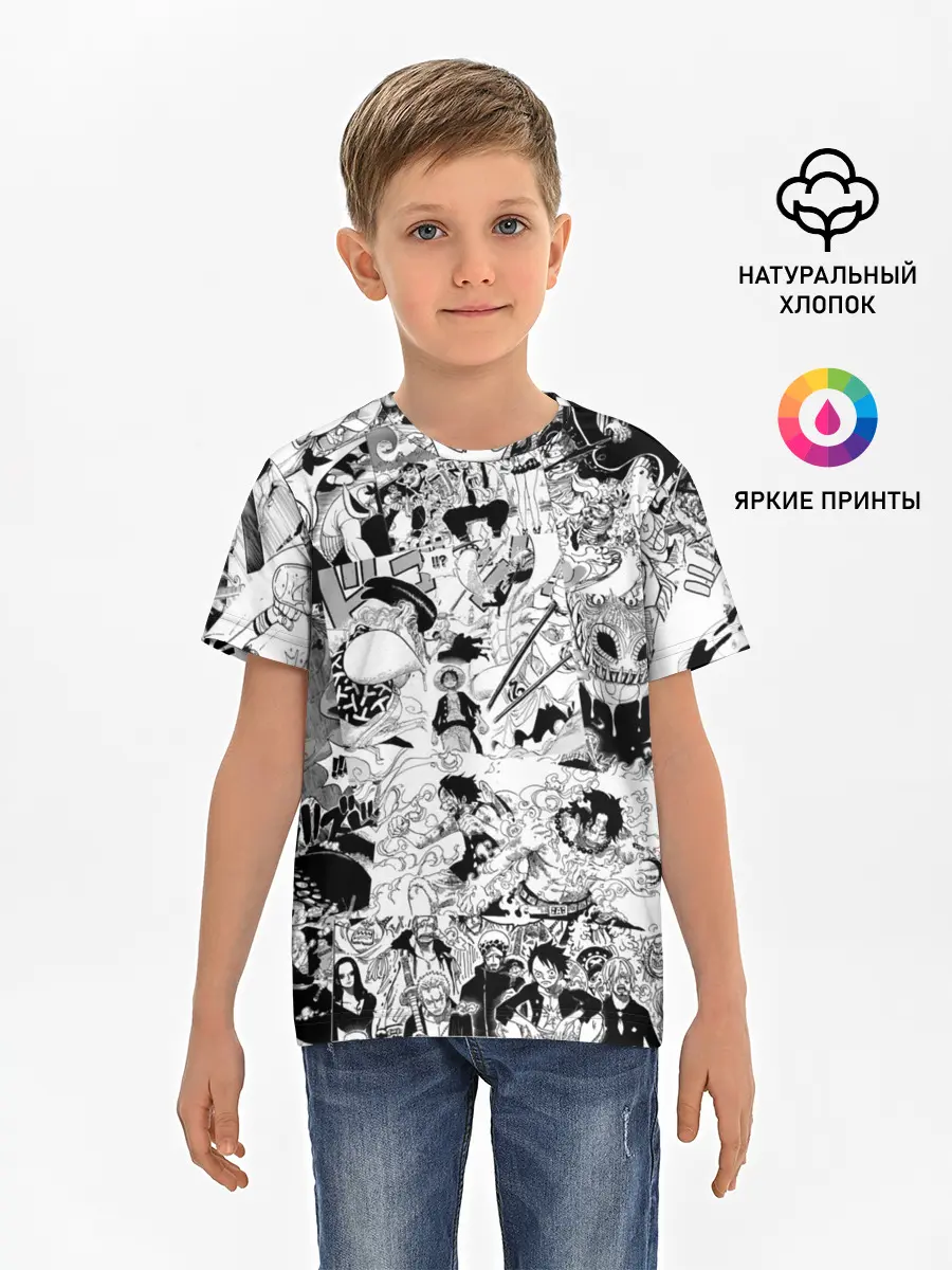 Детская базовая футболка / One Piece Манга страницы