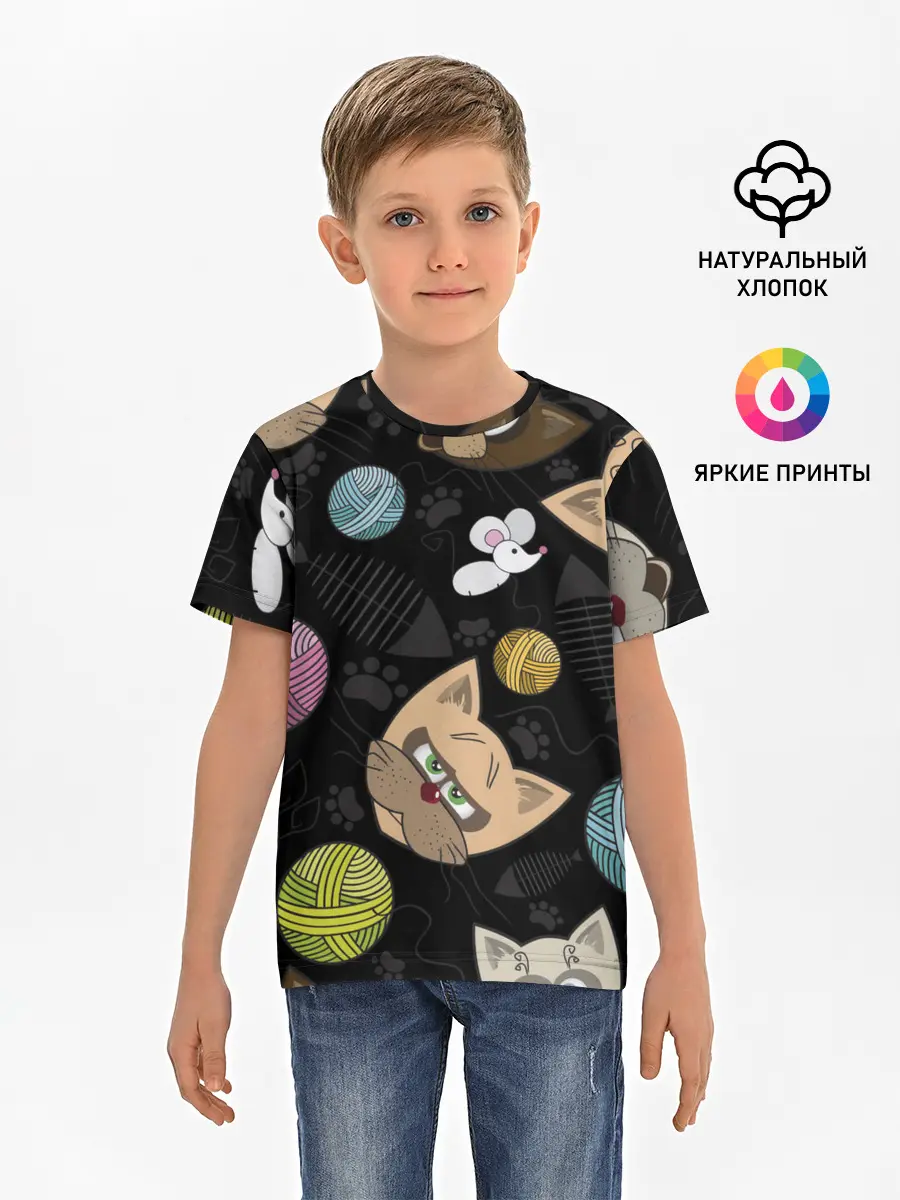 Детская базовая футболка / Злой кот.
