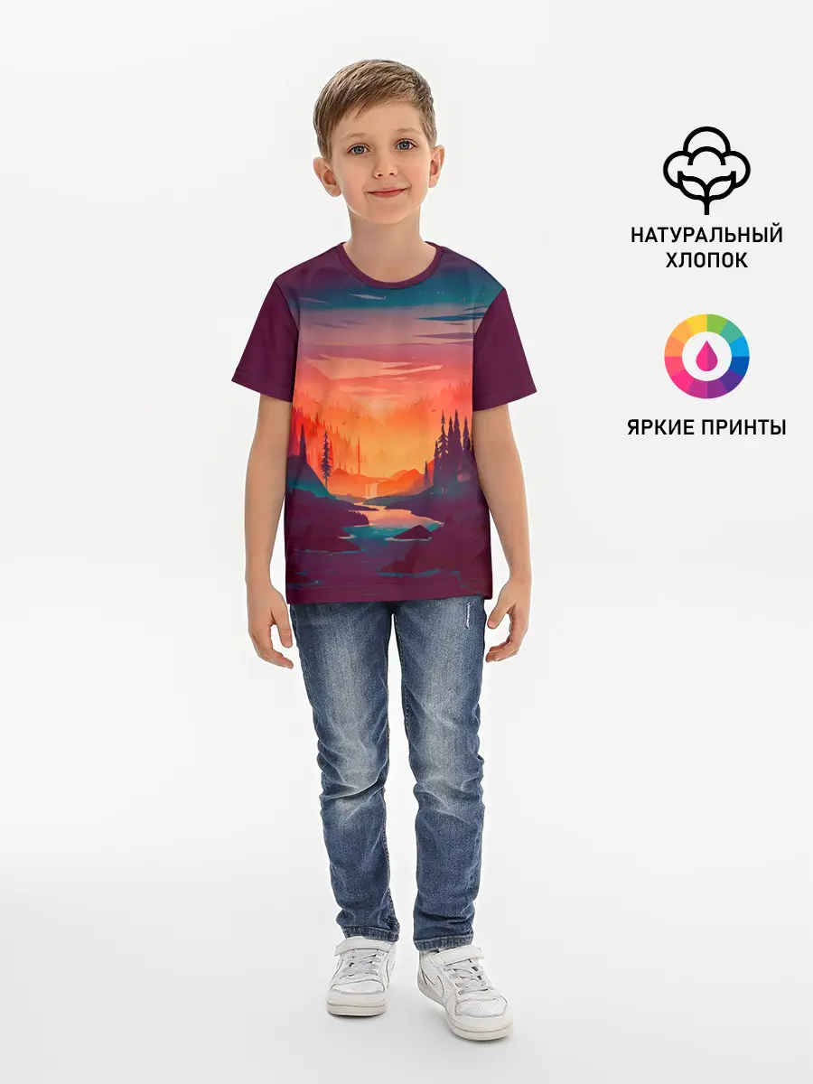 Детская базовая футболка / Minimal forest sunset