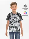 Детская базовая футболка / Черно-белый узор. Маки.
