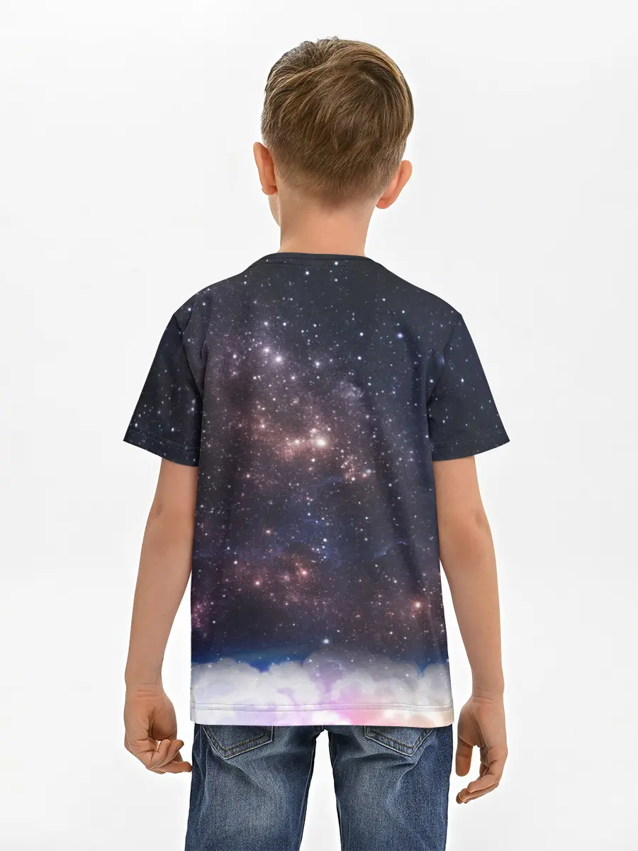 Детская базовая футболка / Мопс на курице в космосе