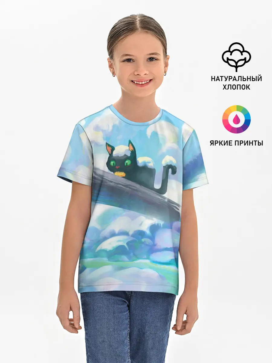 Детская базовая футболка / Снежный котенок