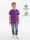 Детская базовая футболка / узор цветы на фиолетовом фоне