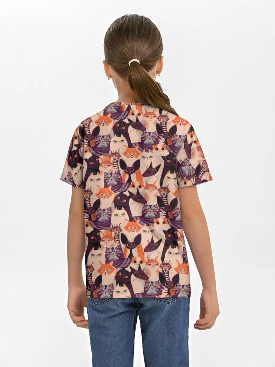 Детская базовая футболка / Мемные Коты Паттерн