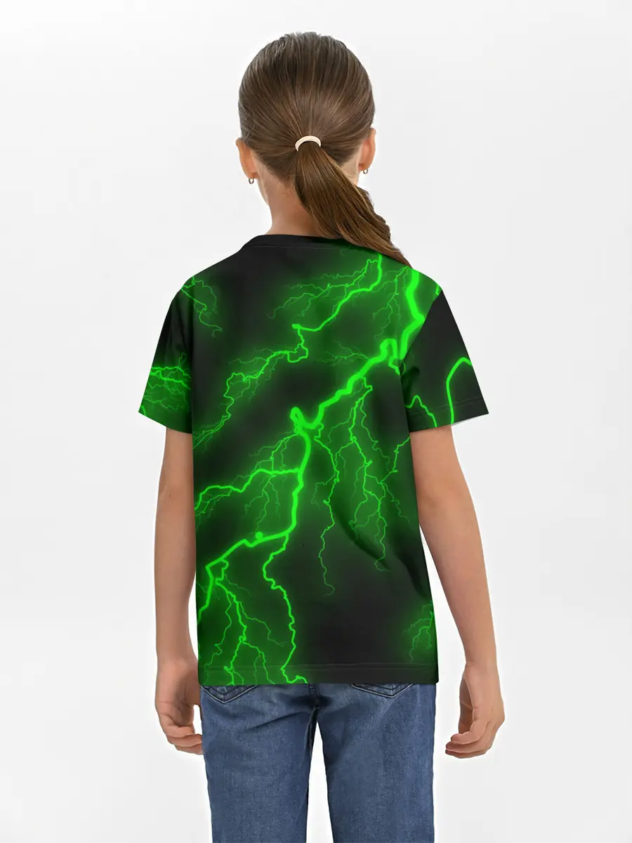 Детская базовая футболка / МОЛНИЯ GREEN NEON