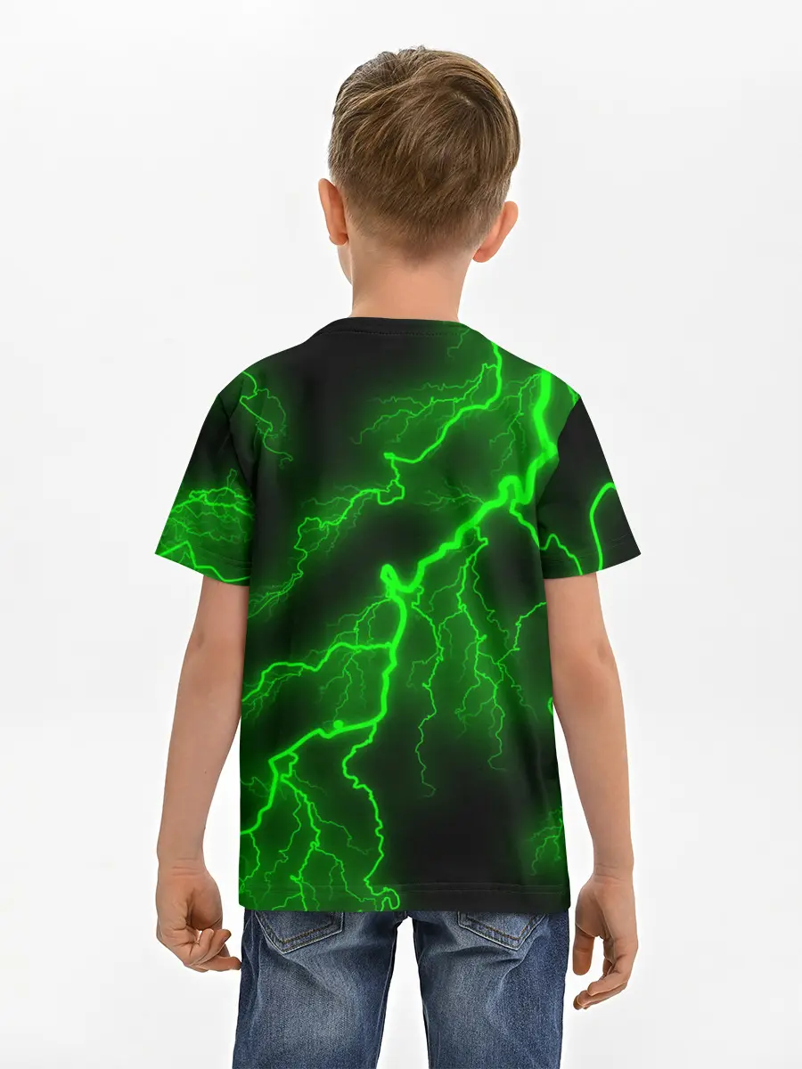Детская базовая футболка / МОЛНИЯ GREEN NEON