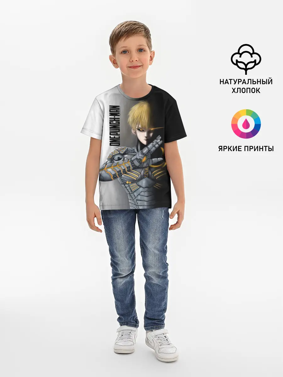 Детская базовая футболка / Металлическое тело Геноса One Punch-Man