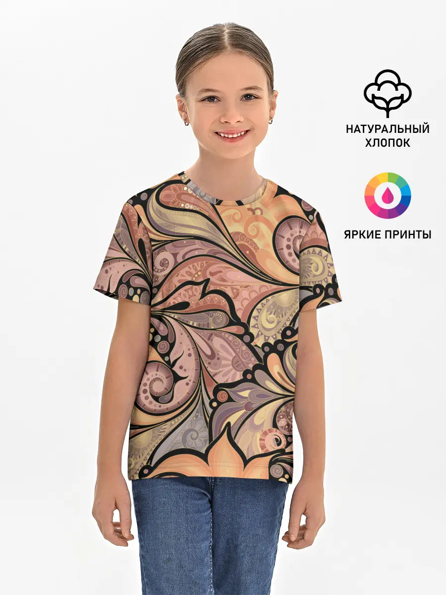 Детская базовая футболка / дудл узоры