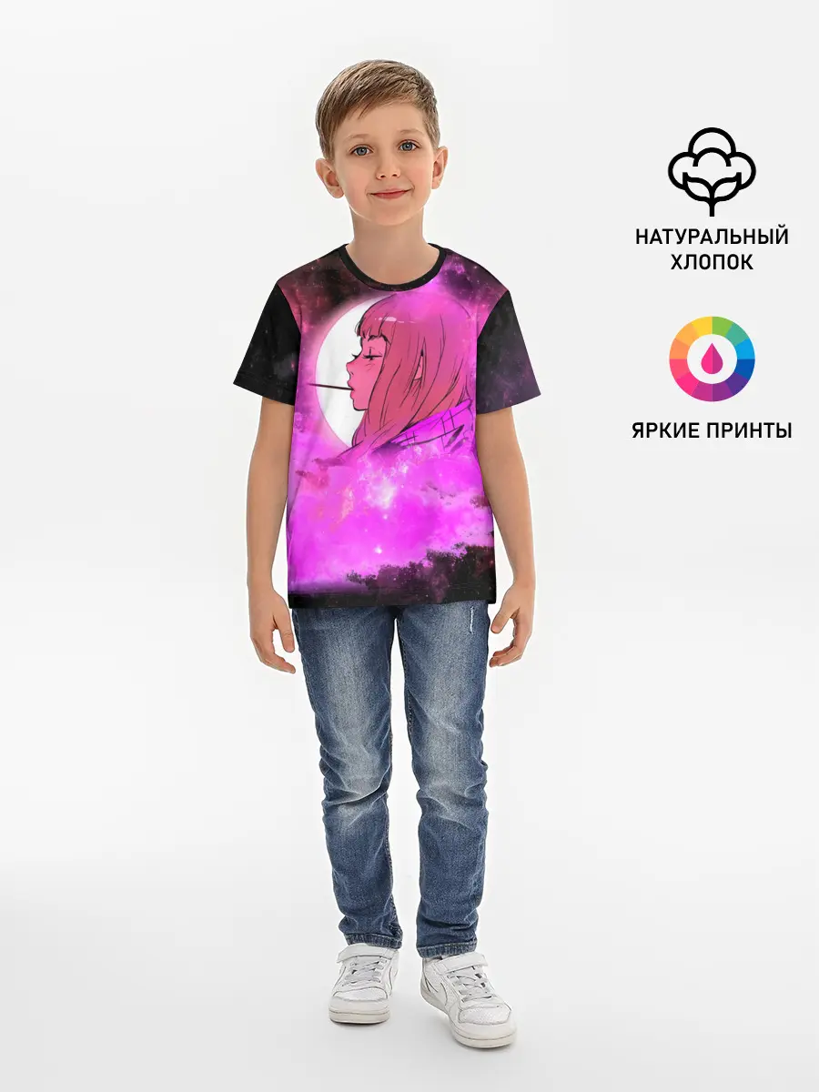 Детская базовая футболка / Аниме Девушка | Розовый Космос
