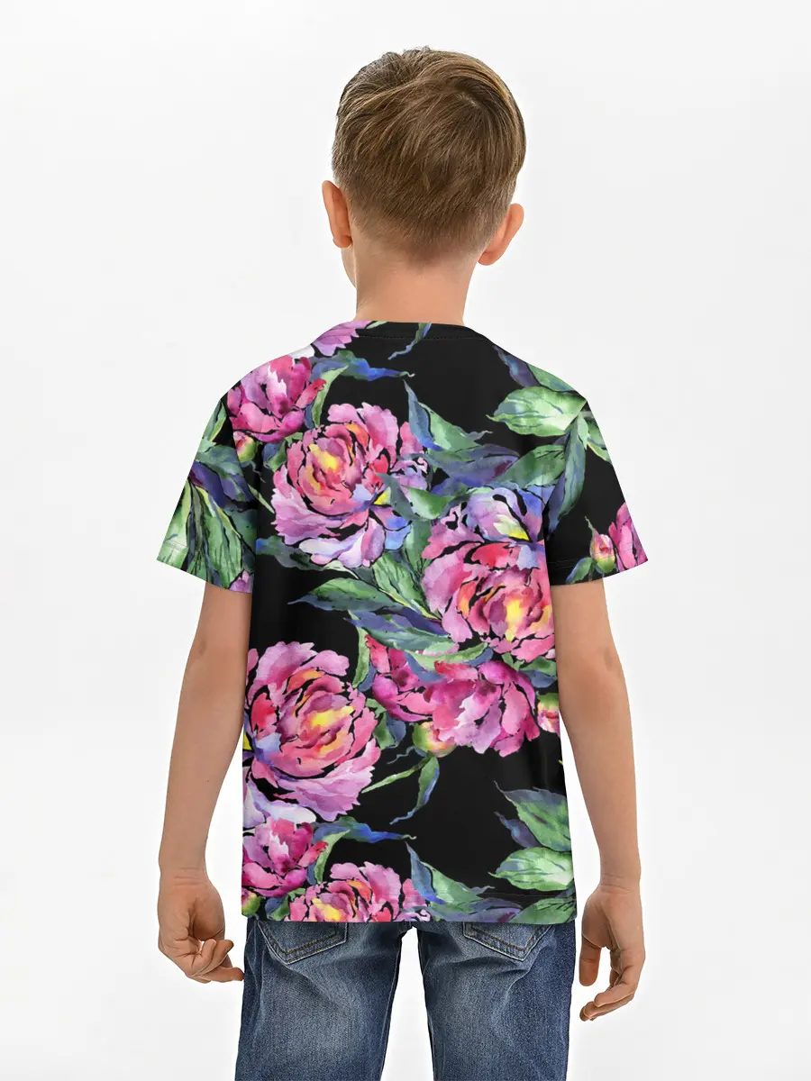 Детская базовая футболка / Розовые пионы