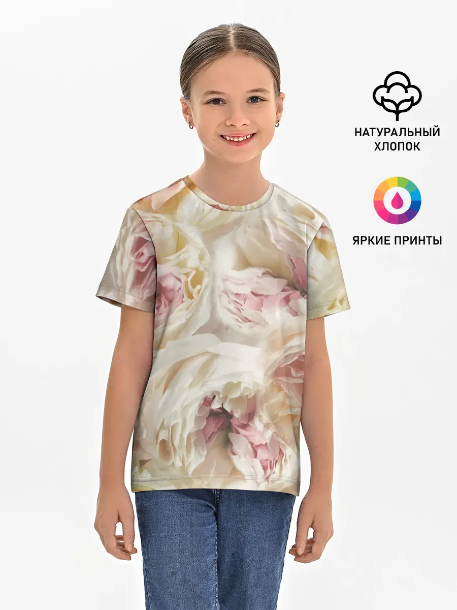 Детская базовая футболка / Нежные Пионы