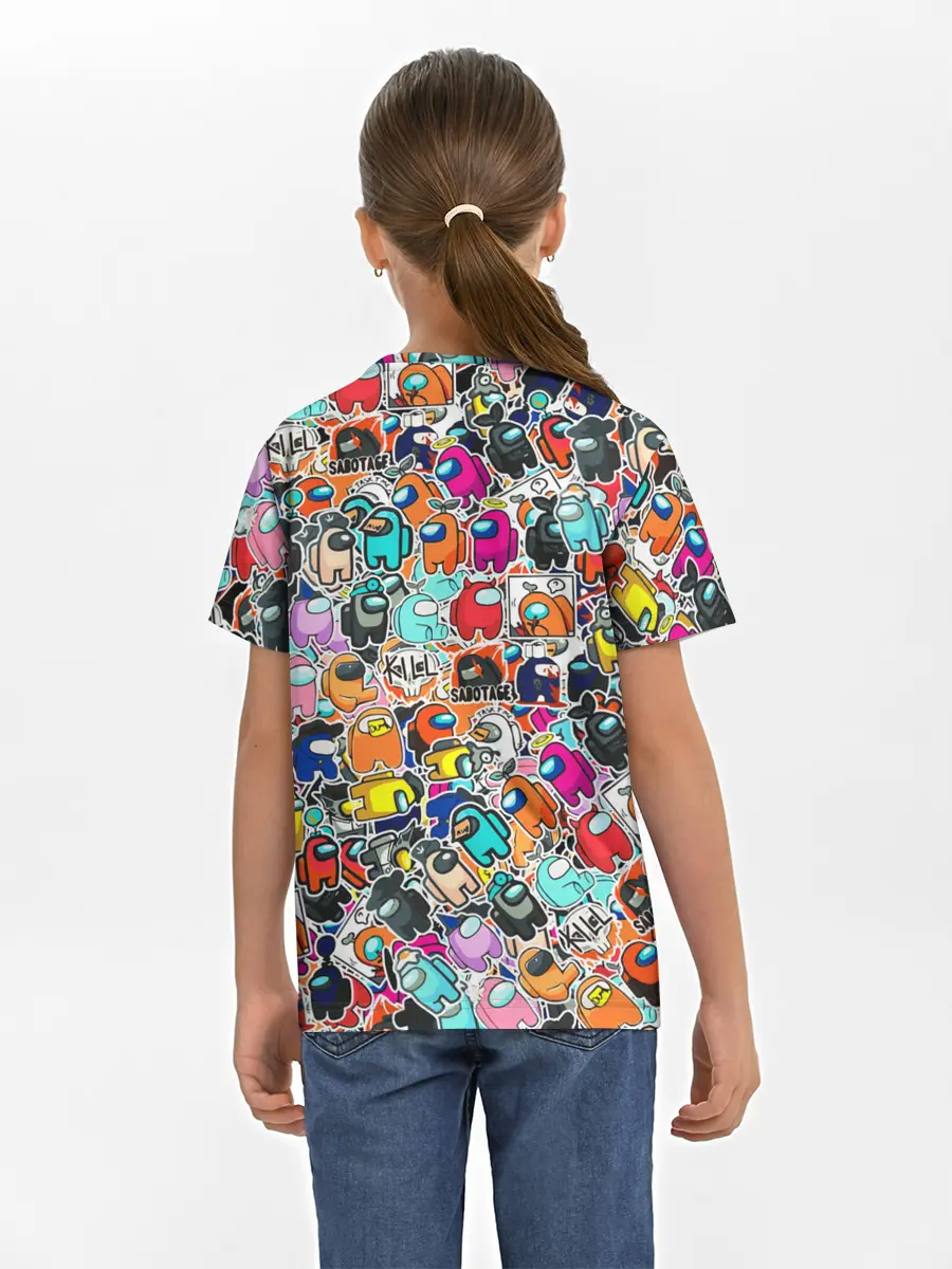 Детская базовая футболка / Among Us sticker bombing