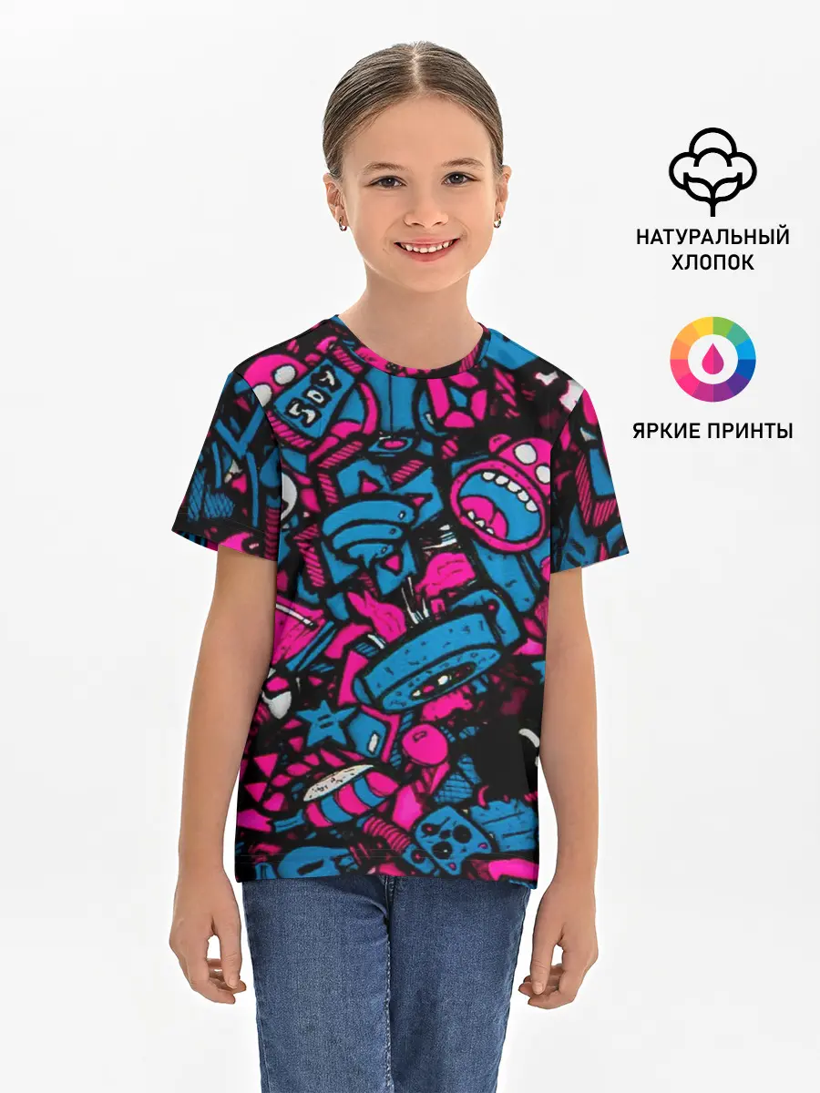 Детская базовая футболка / Мультяшные кислотные картинки
