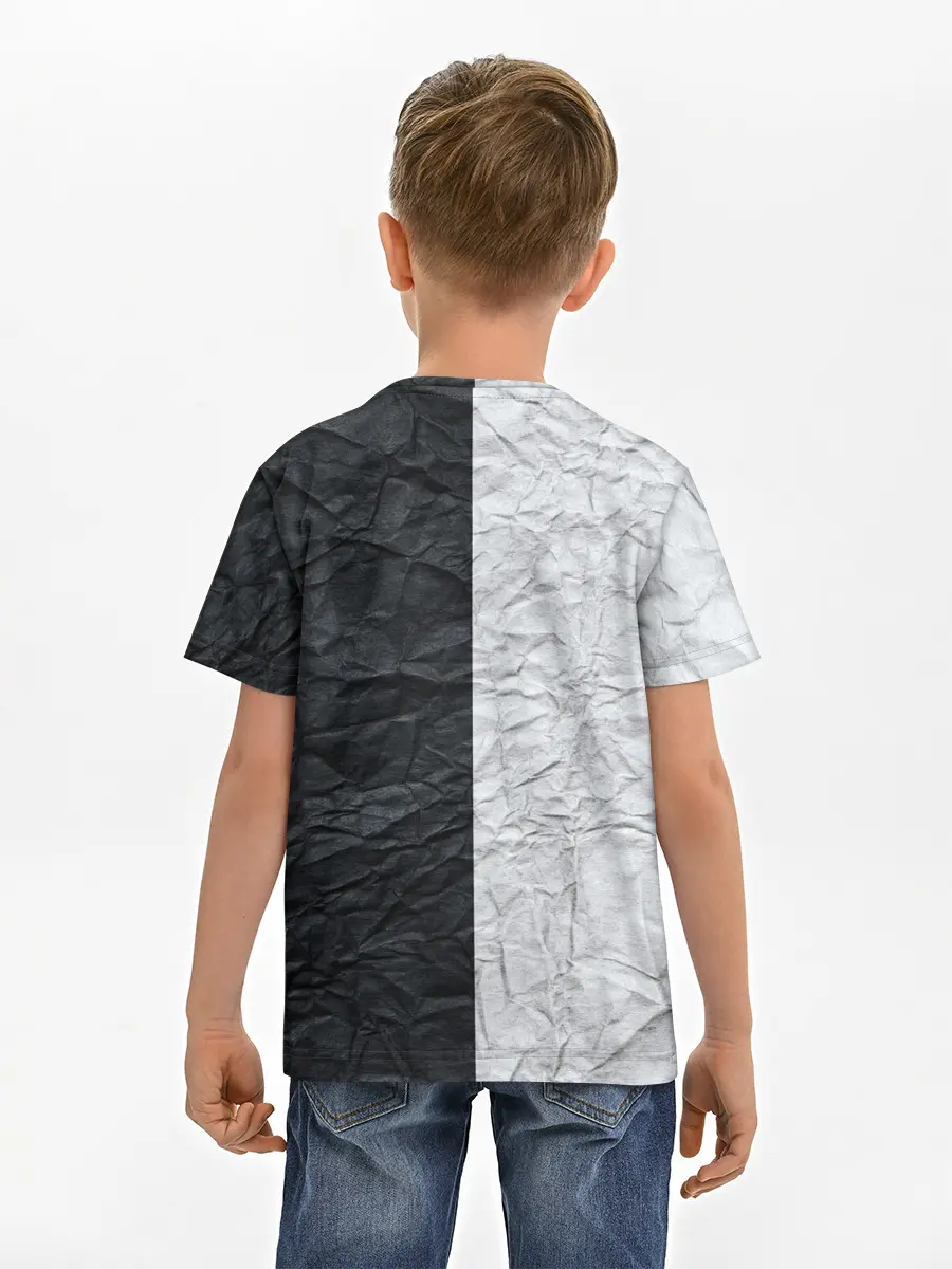Детская базовая футболка / Мятая Черно-Белая Бумага