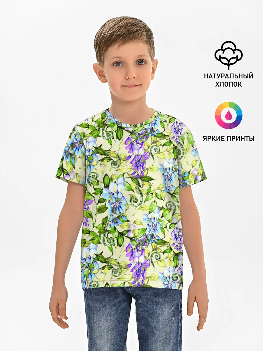 Детская базовая футболка / Глициния на бежевом фоне