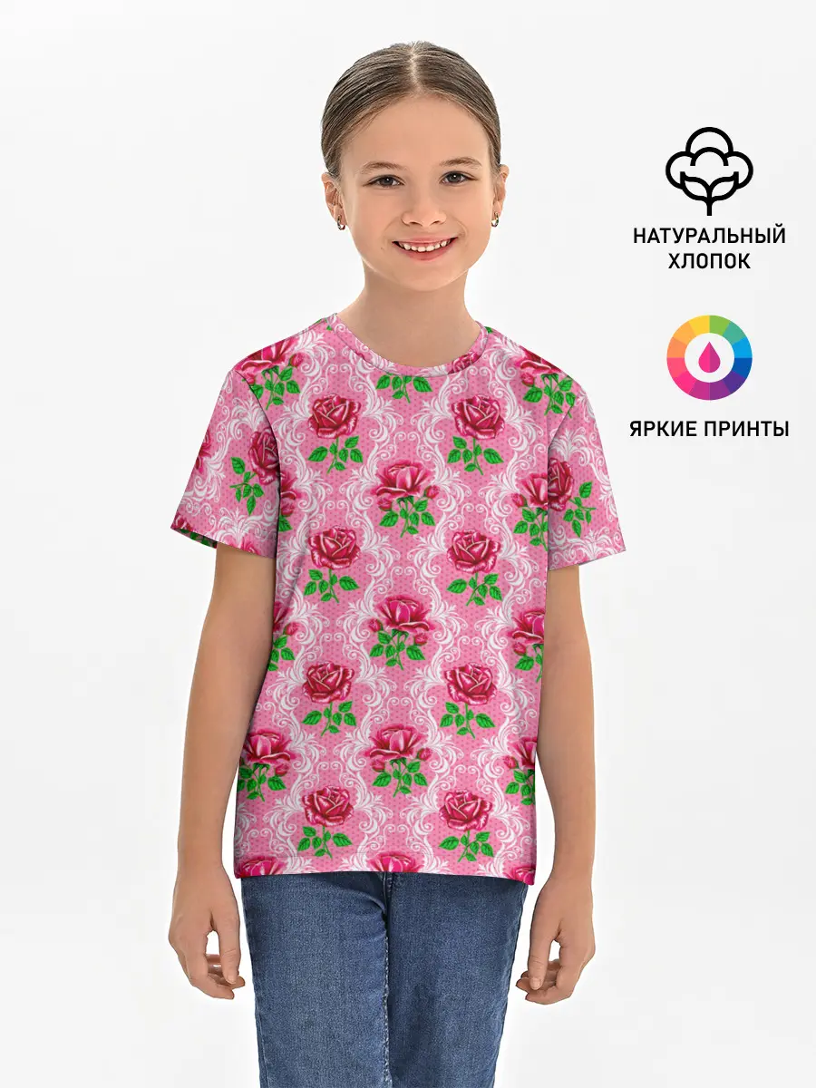 Детская базовая футболка / Декор из нежных роз