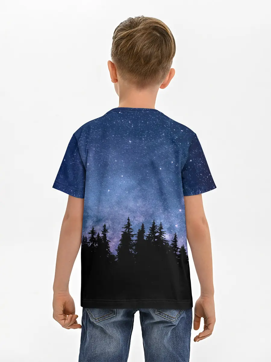 Детская базовая футболка / НОЧНОЙ ЛЕС И ЗВЕЗДЫ