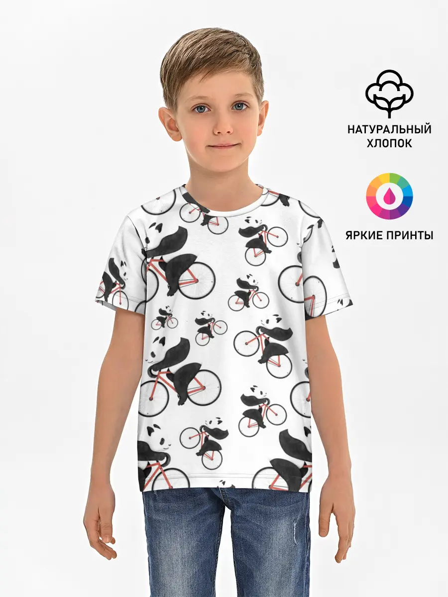 Детская базовая футболка / Панды На Велосипеде