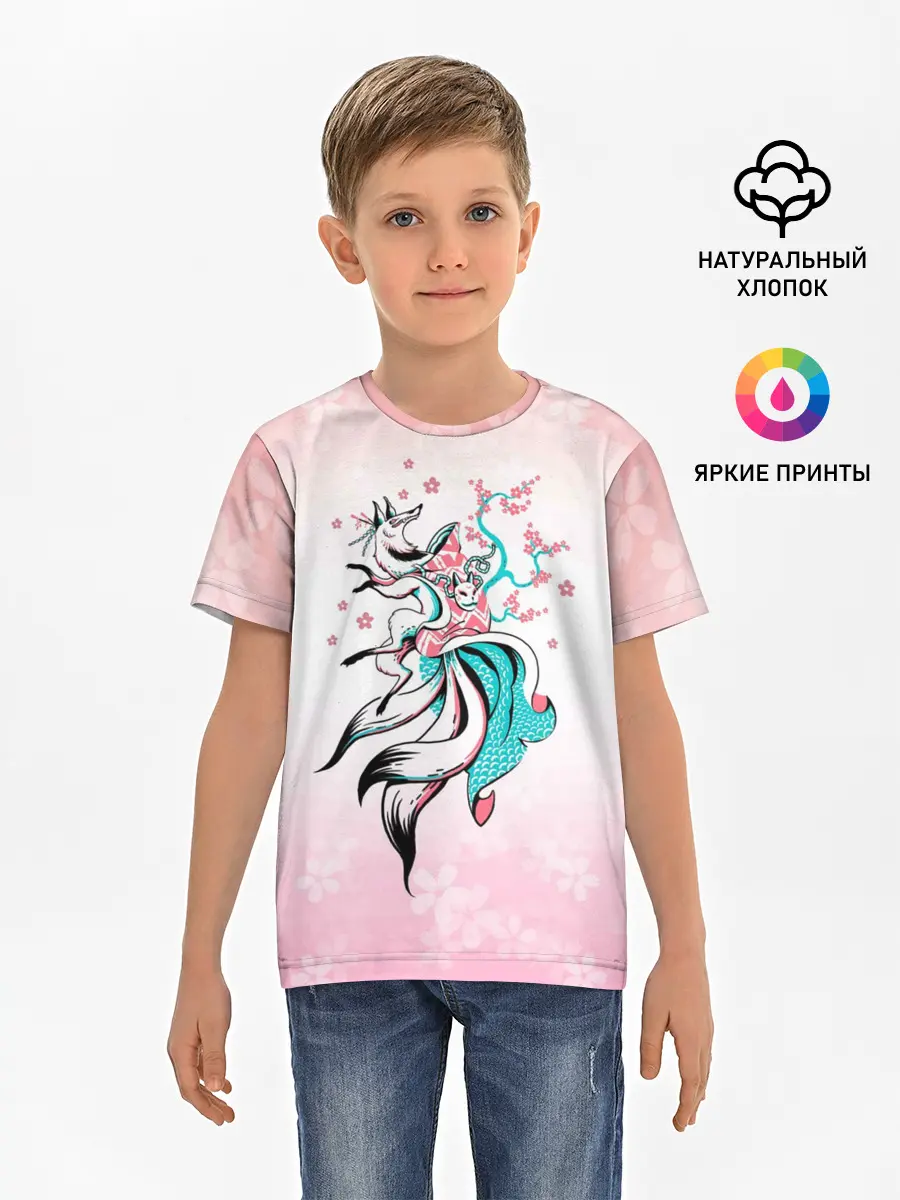 Детская базовая футболка / ЛИСА И САКУРА | FOX AND SAKURA