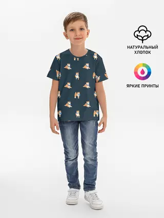 Детская базовая футболка / Шиба ину паттерн