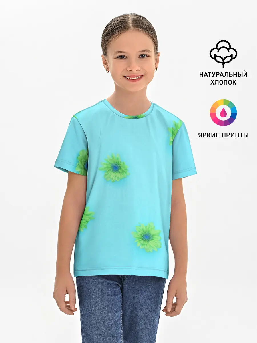 Детская базовая футболка / Зеленые Цветочки
