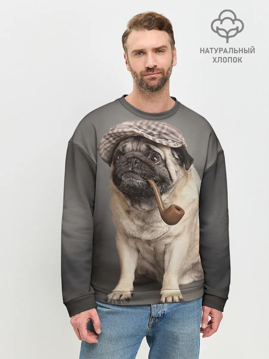 Мужской свитшот базовый / Мопс в кепке