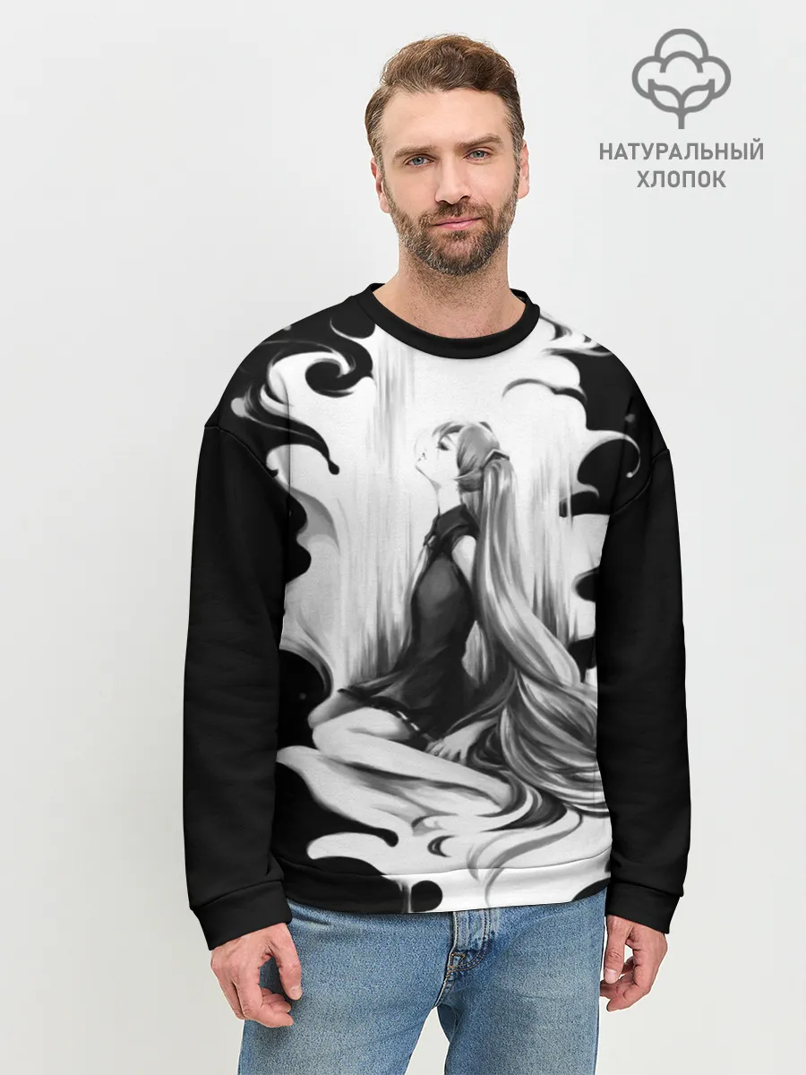 Мужской свитшот базовый / Черно-белая Мику Хацунэ