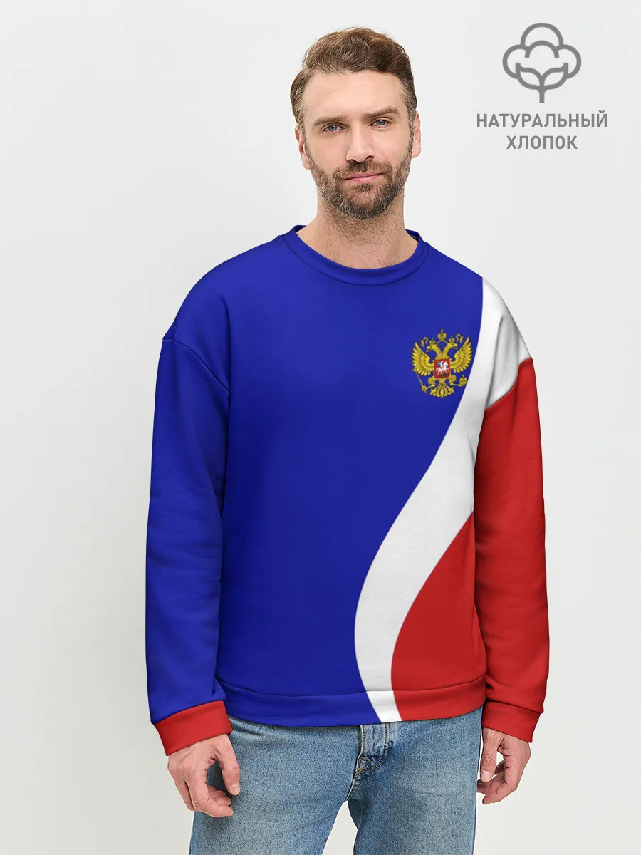Мужской свитшот базовый / Герб РФ Триколор