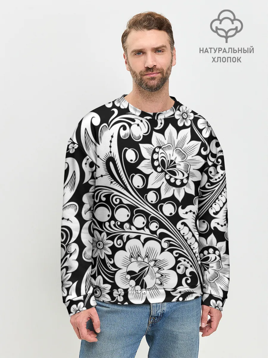 Мужской свитшот базовый / Хохлома чб