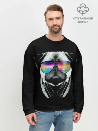 Мужской свитшот базовый / Мопс в наушниках
