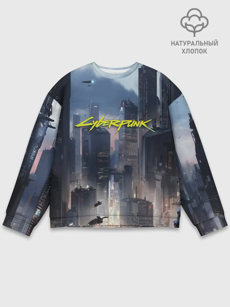 Мужской свитшот базовый / Cyberpunk 2077 city