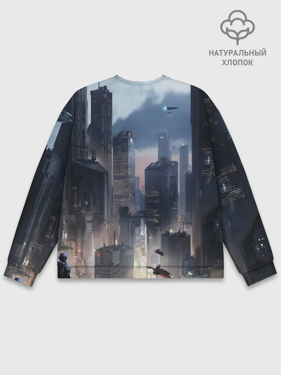 Мужской свитшот базовый / Cyberpunk 2077 city