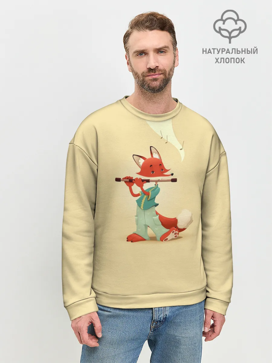 Мужской свитшот базовый / Лисичка с флейтой