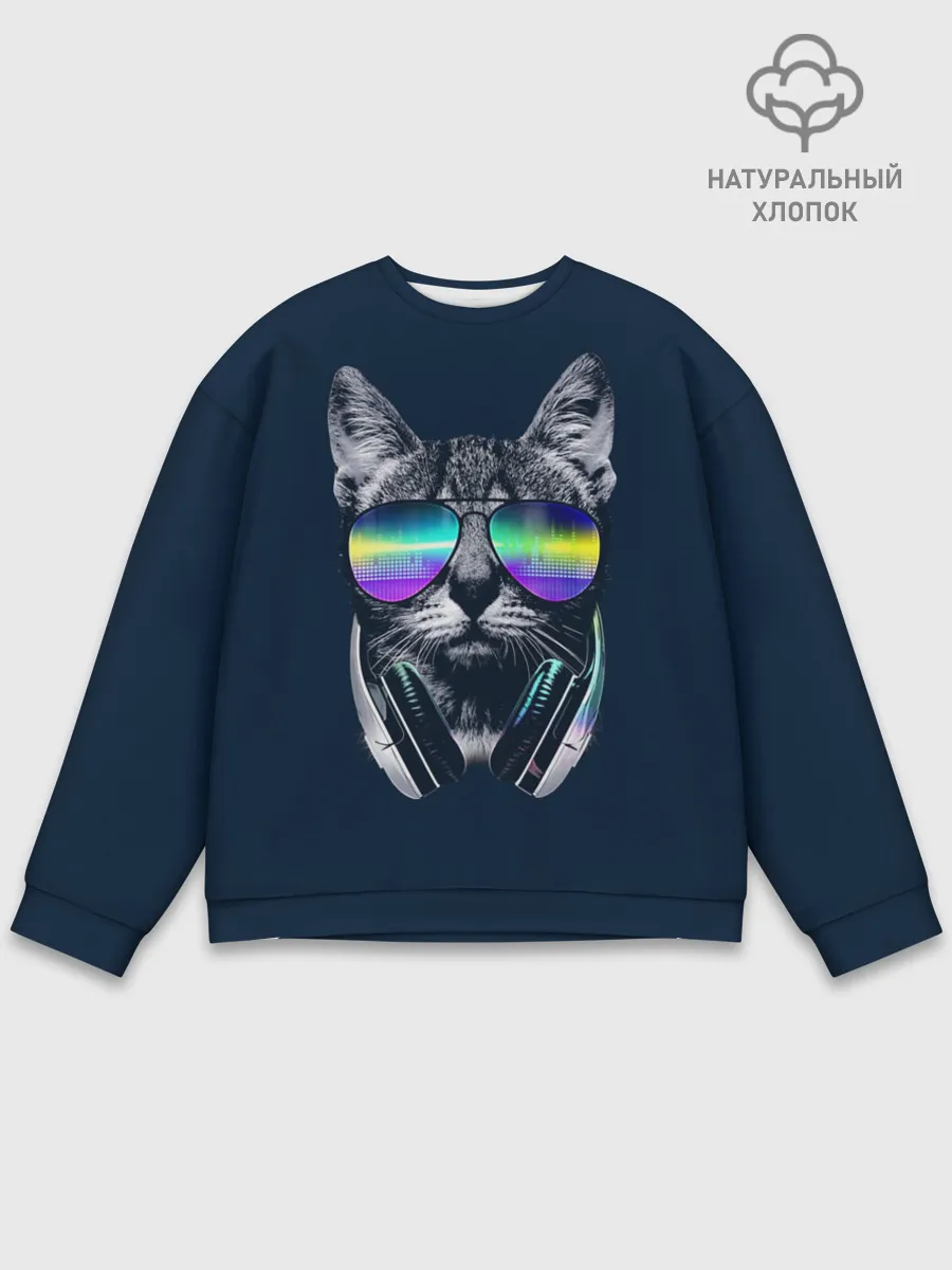Мужской свитшот базовый / Кот в Наушниках