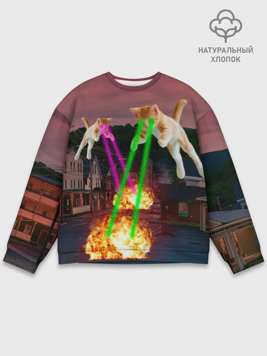 Мужской свитшот базовый / Кошачья Атака!