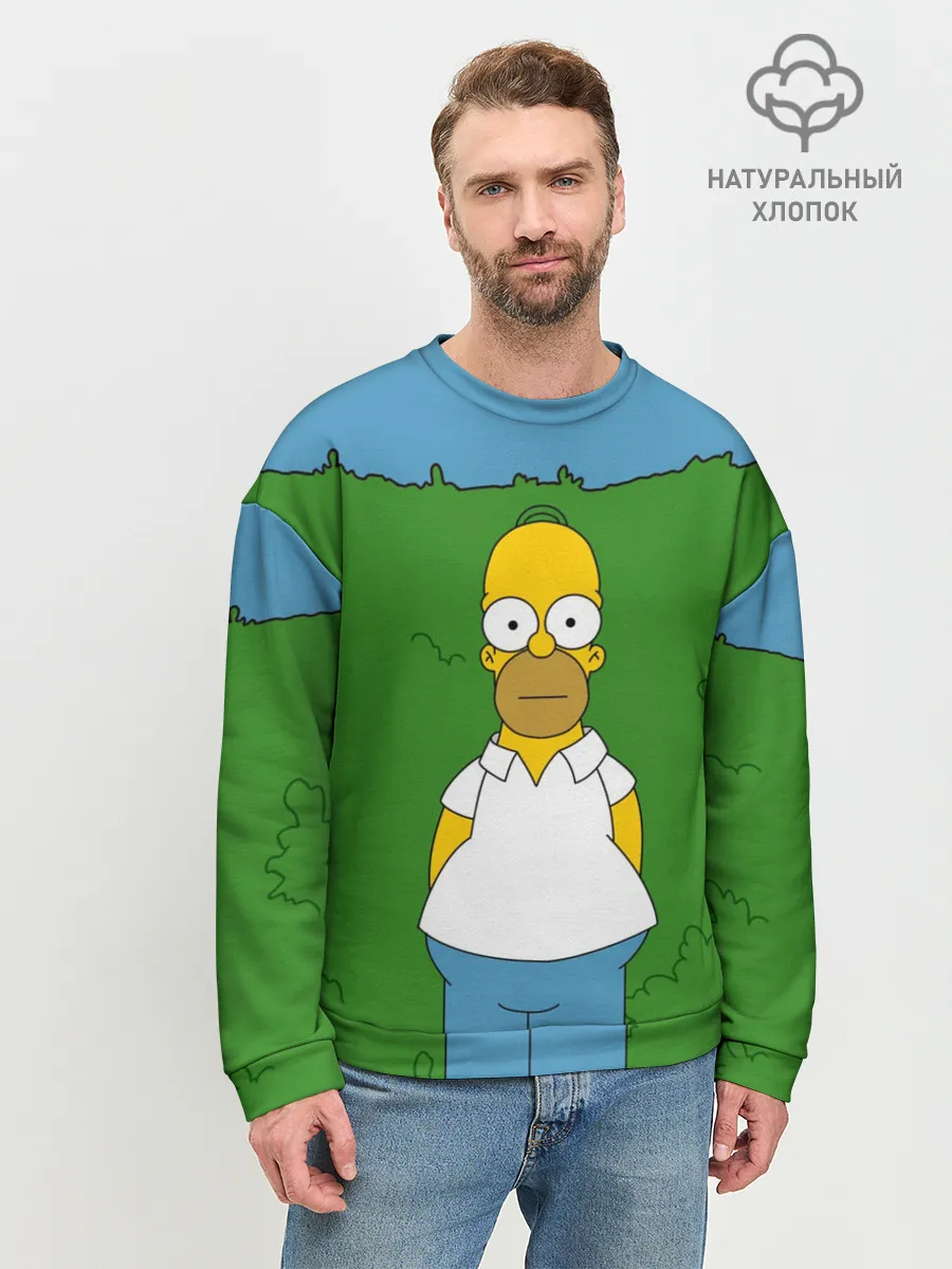 Мужской свитшот базовый / Гомер Симпсон в кустах