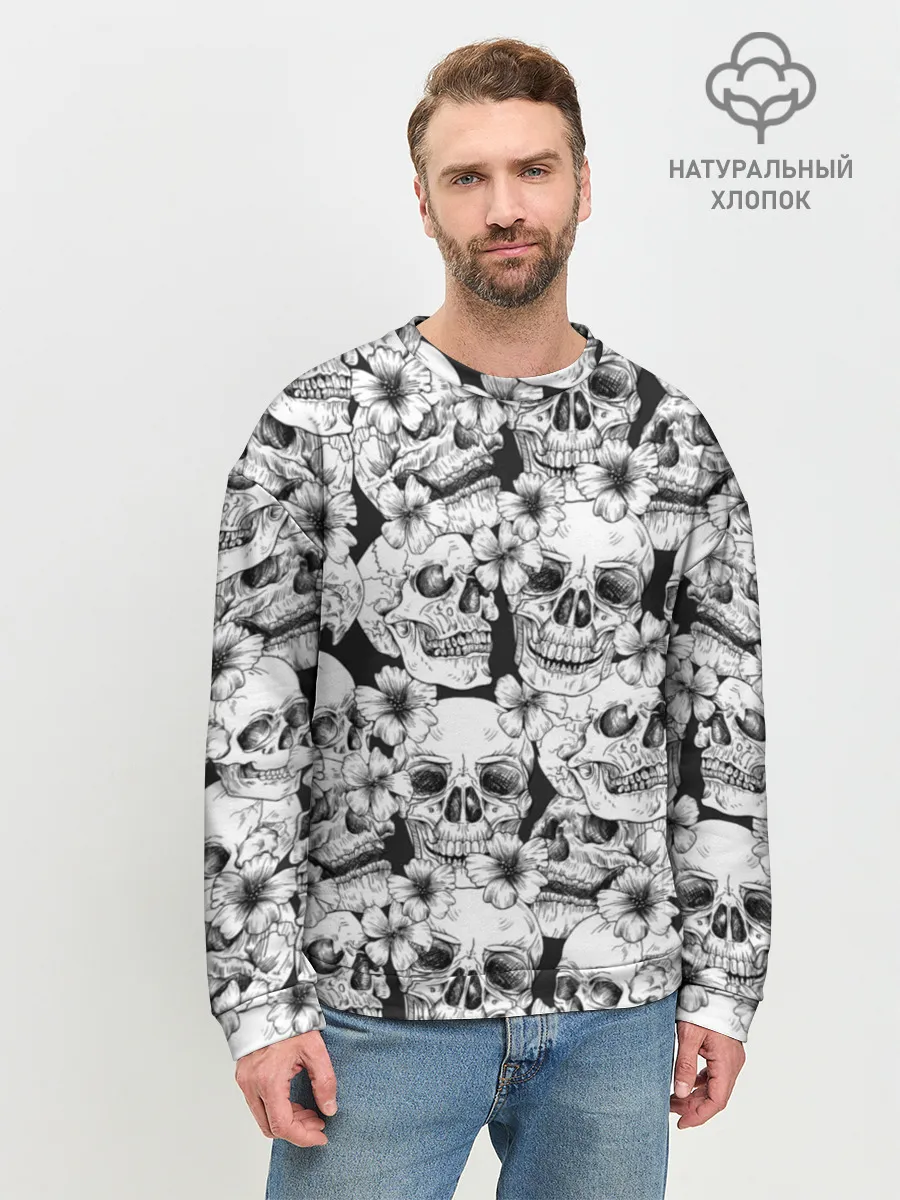 Мужской свитшот базовый / Черепа в цветах