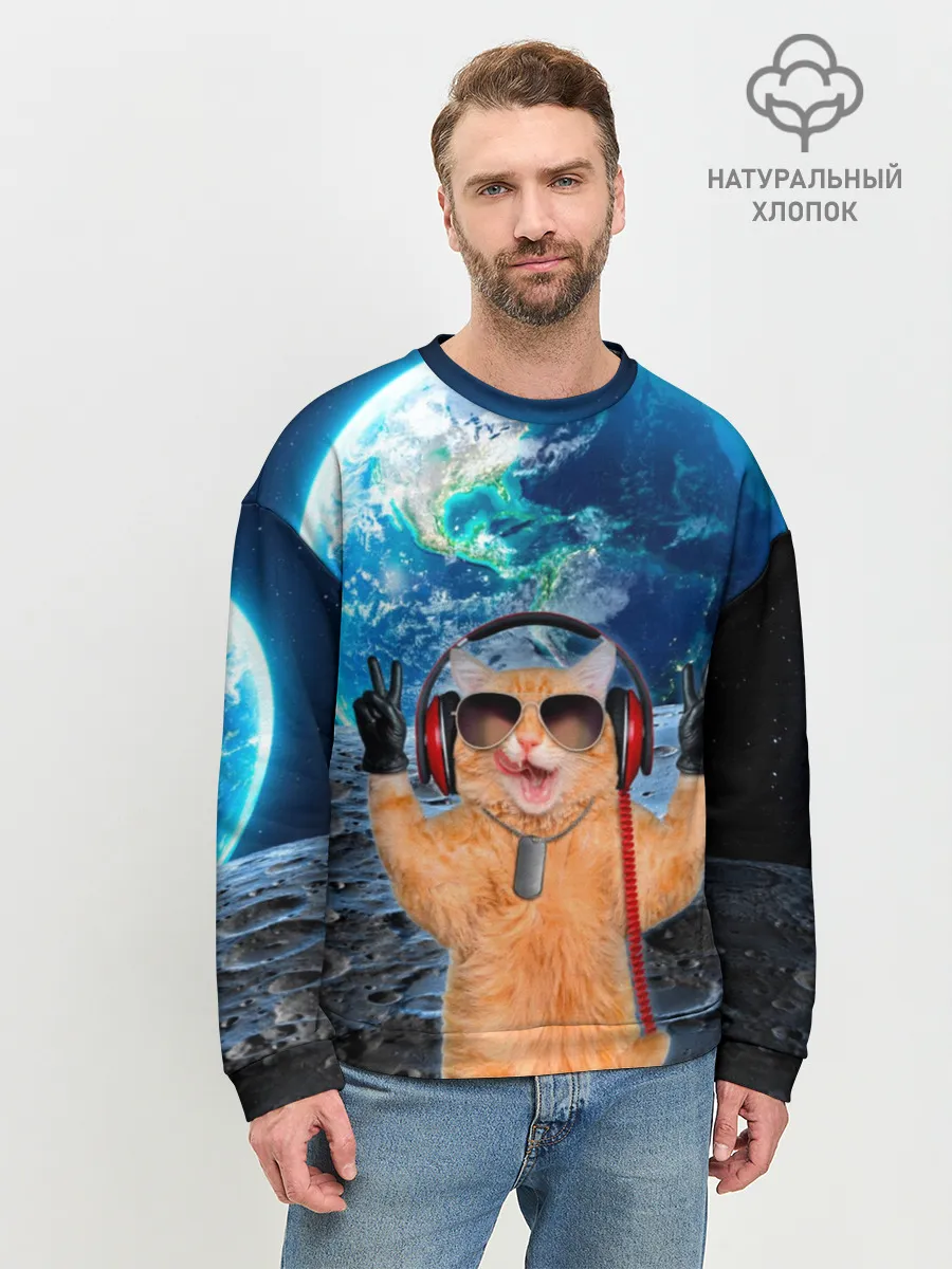 Мужской свитшот базовый / Кот на луне