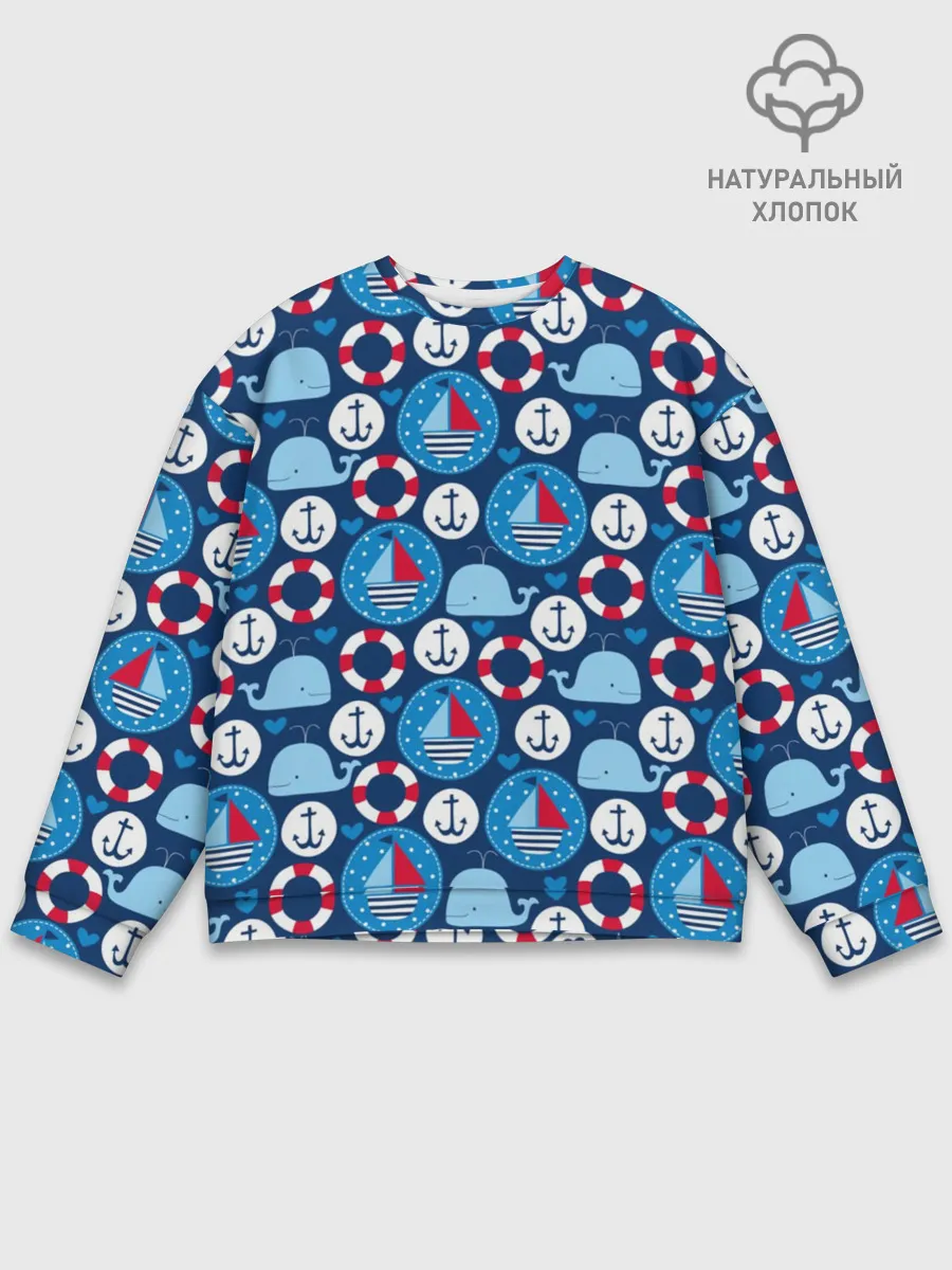 Мужской свитшот базовый / Киты и яхты