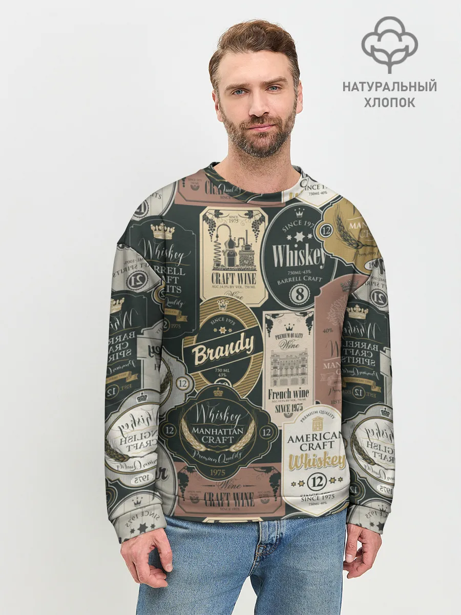 Мужской свитшот базовый / Этикетки мира Виски