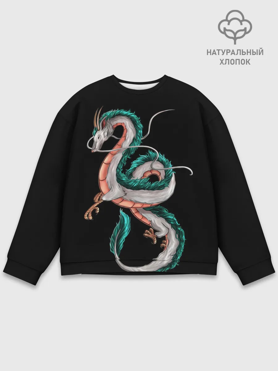 Мужской свитшот базовый / Дракон Хаку на черном фоне
