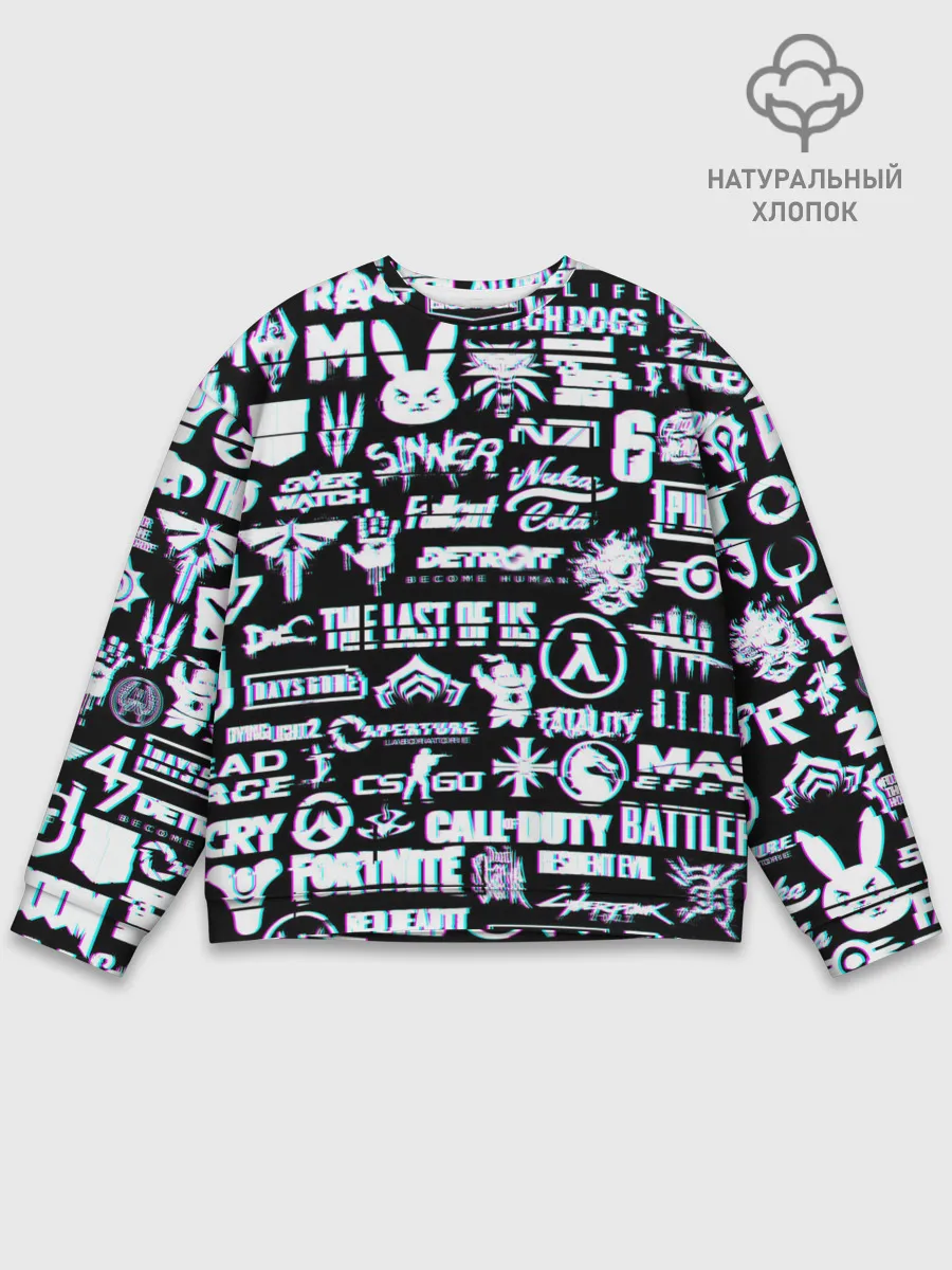 Мужской свитшот базовый / ЛОГОТИПЫ ИГР GLITCH | ГЛИТЧ